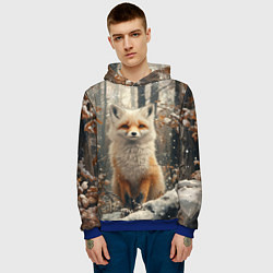 Толстовка-худи мужская Бело-рыжая лиса, цвет: 3D-синий — фото 2