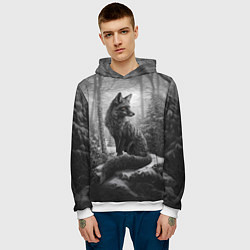 Толстовка-худи мужская Серая лиса в зимнем лесу, цвет: 3D-белый — фото 2