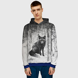Толстовка-худи мужская Серый лис в снежном лесу, цвет: 3D-синий — фото 2
