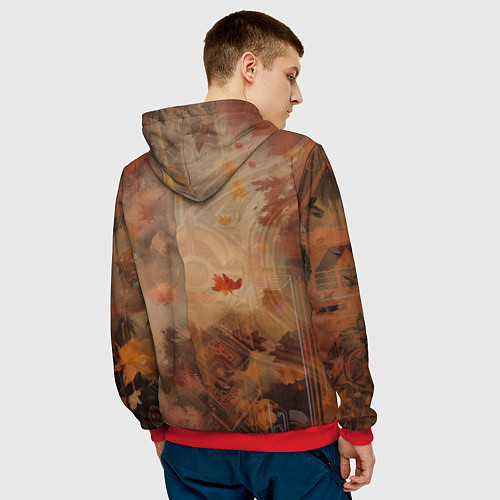 Мужская толстовка Белый мишка в шарфе / 3D-Красный – фото 4