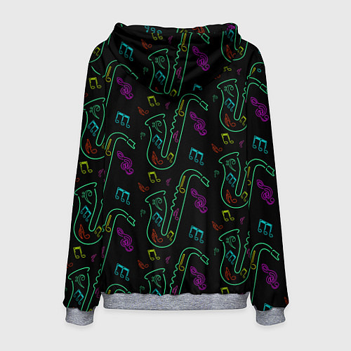 Мужская толстовка Неоновый саксофон и музыкальные ноты / 3D-Меланж – фото 2