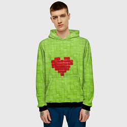 Толстовка-худи мужская Мелкая салатовая плитка сердце, цвет: 3D-черный — фото 2