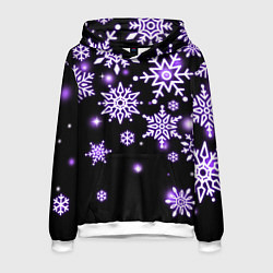 Толстовка-худи мужская Снежинки в неоне, цвет: 3D-белый