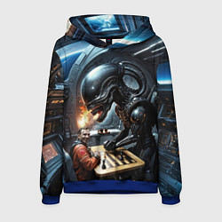 Толстовка-худи мужская Шахматы: Гагарин vs Чужой, цвет: 3D-синий