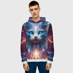 Толстовка-худи мужская Fantastic blue-eyed neon kitten, цвет: 3D-белый — фото 2