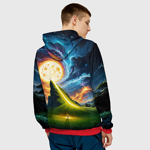 Мужская толстовка Тоторо на фоне огненной луны / 3D-Красный – фото 4