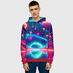 Толстовка-худи мужская Неоновый космос - нейроарт фантазия, цвет: 3D-красный — фото 2