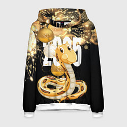 Толстовка-худи мужская 2025 год - змея и новогодний салют, цвет: 3D-белый