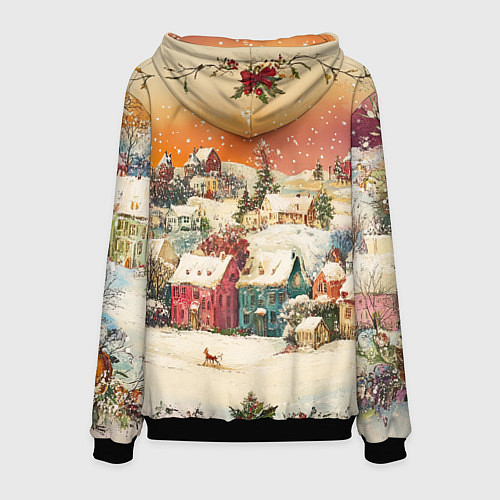 Мужская толстовка Новогодний город из разноцветных домов / 3D-Черный – фото 2