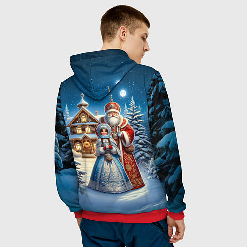 Мужская толстовка Дед Мороз и Снегурочка / 3D-Красный – фото 4
