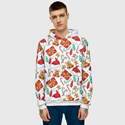 Толстовка-худи мужская Новогодний паттерн 2025, цвет: 3D-белый — фото 2