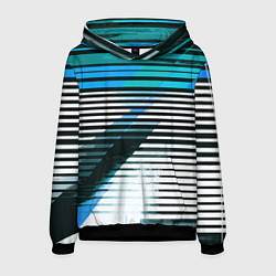 Толстовка-худи мужская Сине-чёрные полосы на белом фоне, цвет: 3D-черный