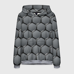 Толстовка-худи мужская Стальные шестигранники на сером фоне, цвет: 3D-меланж