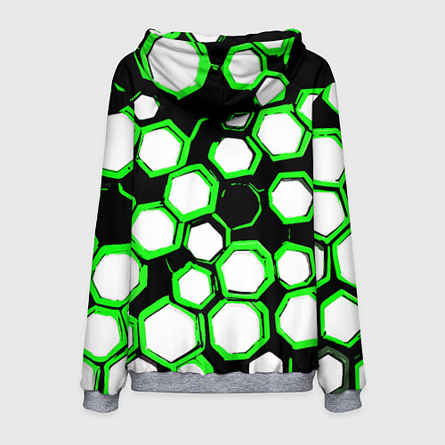 Мужская толстовка Бело-зелёные шестиугольники на чёрном фоне / 3D-Меланж – фото 2
