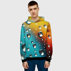 Толстовка-худи мужская Крупные капли на цветном фоне, цвет: 3D-черный — фото 2