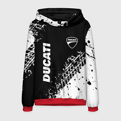 Толстовка-худи мужская Ducati - следы от шин, цвет: 3D-красный