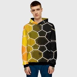Толстовка-худи мужская Белые шестиугольники на чёрно-жёлтом фоне, цвет: 3D-черный — фото 2