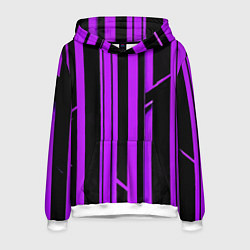 Толстовка-худи мужская Толстые фиолетовые полосы на чёрном фоне, цвет: 3D-белый