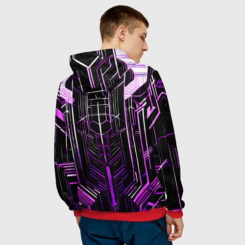 Мужская толстовка Purple lines on a black background / 3D-Красный – фото 4