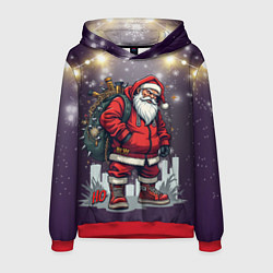 Толстовка-худи мужская Санта с мешком, цвет: 3D-красный