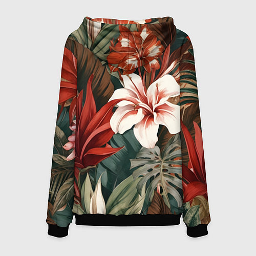 Мужская толстовка Алые тропические цветы / 3D-Черный – фото 2