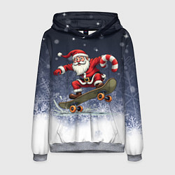Толстовка-худи мужская Санта катается на скейте, цвет: 3D-меланж