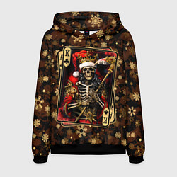 Толстовка-худи мужская Карточный король-скелет в костюме Санты, цвет: 3D-черный