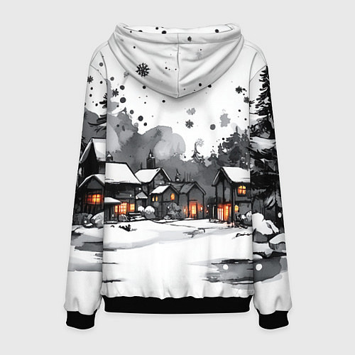 Мужская толстовка Белый заснеженный город / 3D-Черный – фото 2