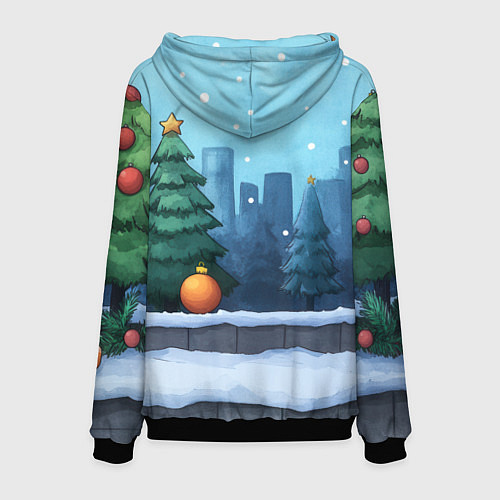 Мужская толстовка Елки и елочные игрушки / 3D-Черный – фото 2