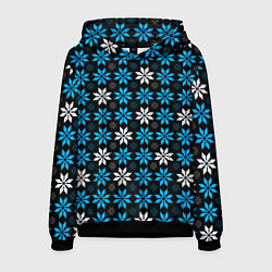 Толстовка-худи мужская Бело-голубые звёзды на чёрном фоне, цвет: 3D-черный