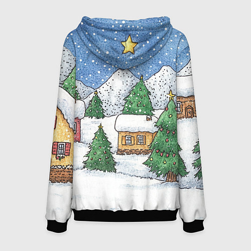Мужская толстовка Домики и елки - новый год / 3D-Черный – фото 2