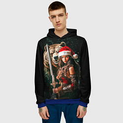 Толстовка-худи мужская Античная снегурочка воин с медведем, цвет: 3D-синий — фото 2