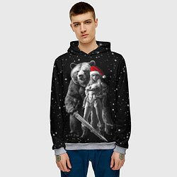 Толстовка-худи мужская Античная снегурочка с медведем, цвет: 3D-меланж — фото 2