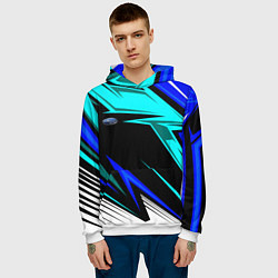 Толстовка-худи мужская Субару - синий спорт, цвет: 3D-белый — фото 2