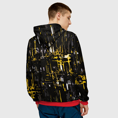 Мужская толстовка Бело-жёлтая абстракция на чёрном фоне / 3D-Красный – фото 4