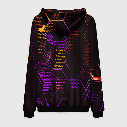 Мужская толстовка Жёлто-фиолетовые точки и линии на чёрном фоне / 3D-Черный – фото 2