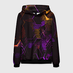 Толстовка-худи мужская Жёлто-фиолетовые точки и линии на чёрном фоне, цвет: 3D-черный
