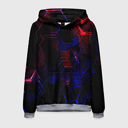 Толстовка-худи мужская Красно-синие точки и линии на чёрном фоне, цвет: 3D-меланж