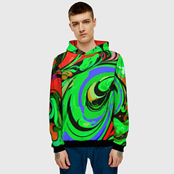 Толстовка-худи мужская Красно-зелёный узор, цвет: 3D-черный — фото 2
