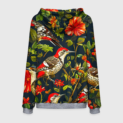 Мужская толстовка Дятлы и цветочки / 3D-Меланж – фото 2