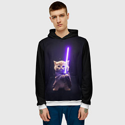 Толстовка-худи мужская Котик джедай, цвет: 3D-белый — фото 2