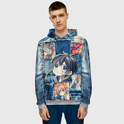 Толстовка-худи мужская Девочка аниме на пэчворк, цвет: 3D-меланж — фото 2