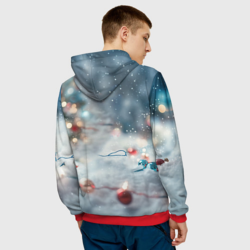 Мужская толстовка Маленький котенок и елочные игрушки / 3D-Красный – фото 4