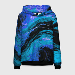 Толстовка-худи мужская Синие брызги на чёрном фоне, цвет: 3D-черный