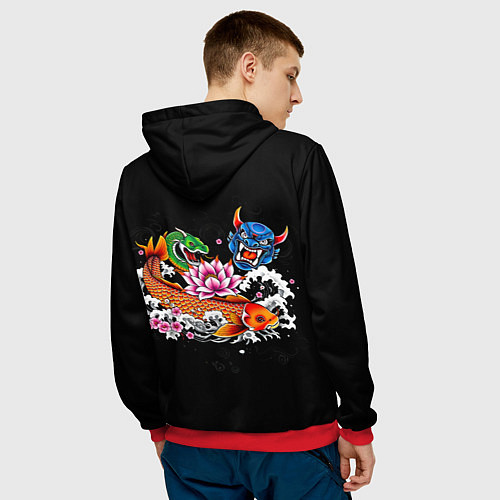 Мужская толстовка Татуировка рыба кои / 3D-Красный – фото 4