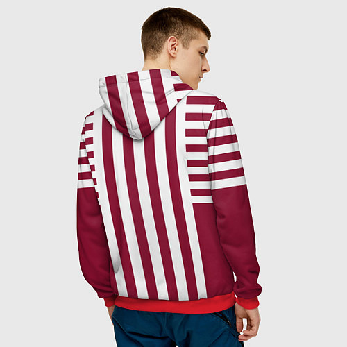 Мужская толстовка Бело красный узор в полоску / 3D-Красный – фото 4