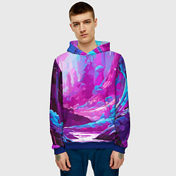 Толстовка-худи мужская Фиолетовая кислотная абстракция, цвет: 3D-синий — фото 2