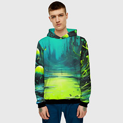 Толстовка-худи мужская Зелёная кислотная абстракция, цвет: 3D-черный — фото 2