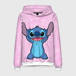 Толстовка-худи мужская Stitch on a pink background, цвет: 3D-белый