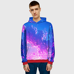 Толстовка-худи мужская Розовые тучи на голубом небе киберпанк, цвет: 3D-красный — фото 2